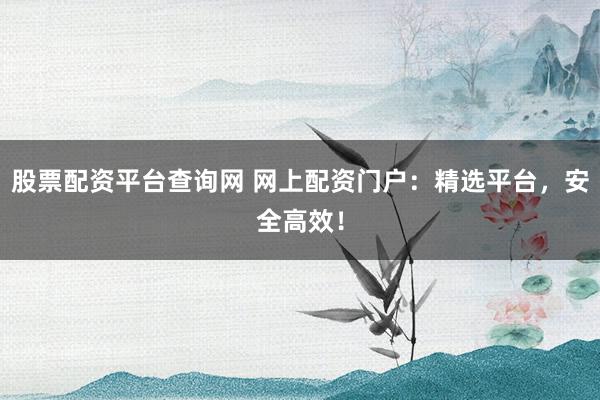 股票配资平台查询网 网上配资门户：精选平台，安全高效！