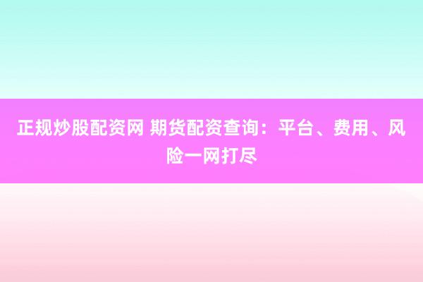 正规炒股配资网 期货配资查询：平台、费用、风险一网打尽