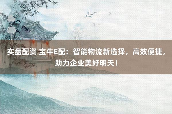 实盘配资 宝牛E配：智能物流新选择，高效便捷，助力企业美好明天！