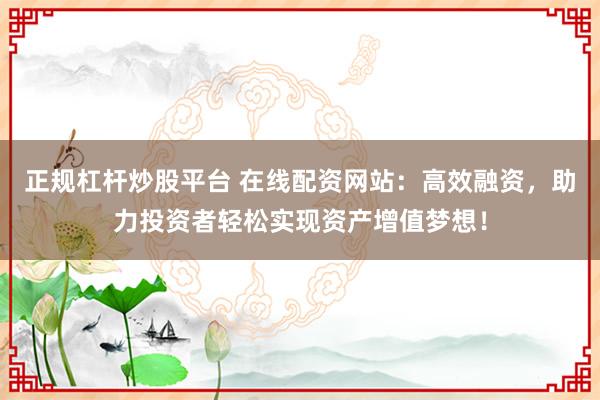 正规杠杆炒股平台 在线配资网站：高效融资，助力投资者轻松实现资产增值梦想！