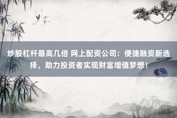 炒股杠杆最高几倍 网上配资公司：便捷融资新选择，助力投资者实现财富增值梦想！