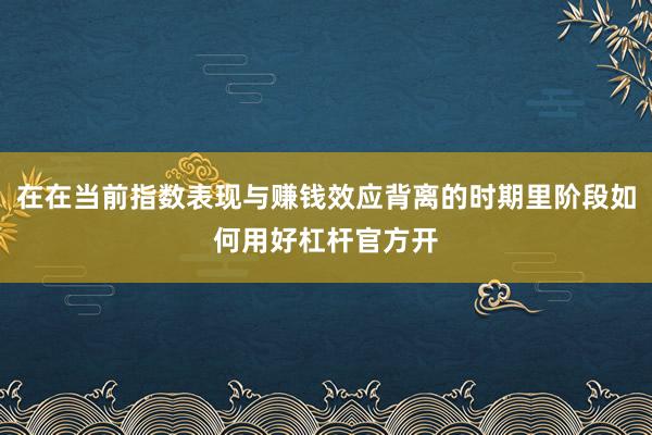 在在当前指数表现与赚钱效应背离的时期里阶段如何用好杠杆官方开