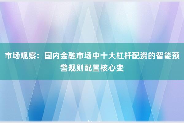 市场观察：国内金融市场中十大杠杆配资的智能预警规则配置核心变
